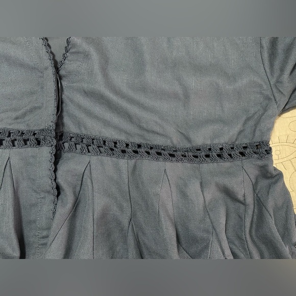 NWT Free People Hazy Baby Mini Dress S Slate Blue Mirage Linen Lined Crochet - Picture 6 of 10